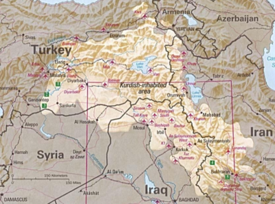 Die Verteilung der Kurden. Foto: Kurdish-inhabited area by CIA (1992), licensed under CC BY-SA 3.0, Perry-Castañeda Library Map Collection at The University of Texas at Austin