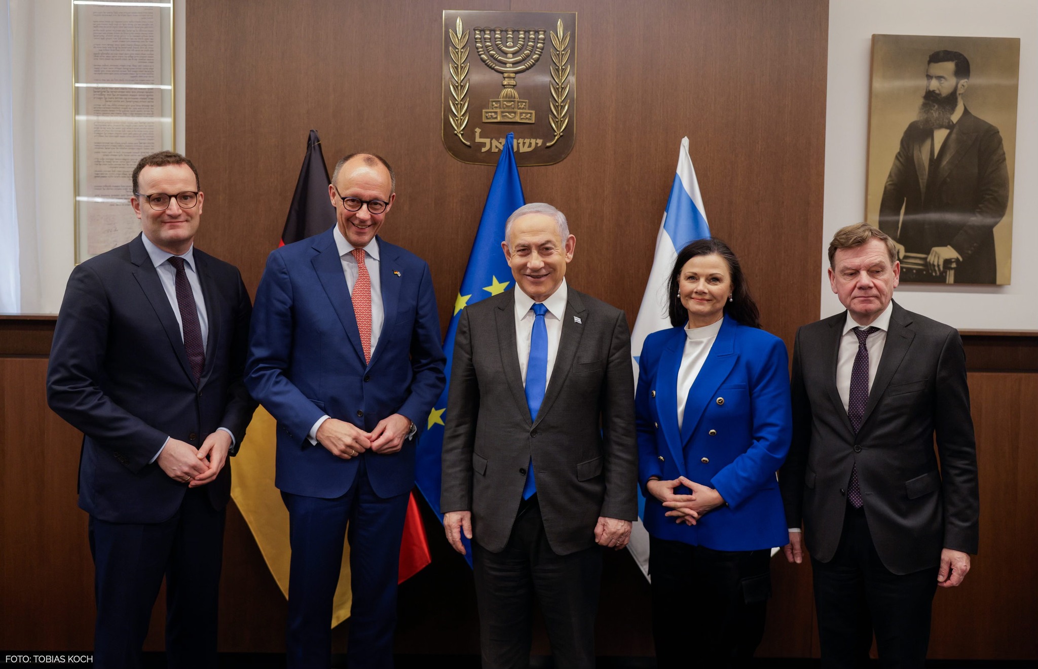 Gespräch mit Premierminister Benjamin Netanyahu. Friedrich Merz und Delegation in Jerusalem (Israel) am 12.02.24. / Foto: Tobias Koch (www.tobiaskoch.net)